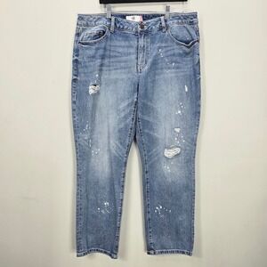 CABI Women's Jeans 14 (38WX29.5L) Straight Leg Light Wash Paint Splatter